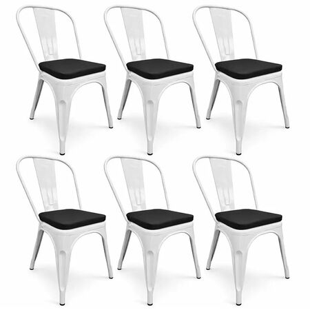 COMBO: 6 Sillas Metálicas Tolix Blanco Brillante + 6 Almohadones Cuerina Dalton Negro C/Cierre