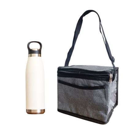 Set Vianda lunchera escolar conservadora gris botella termica acero blanca