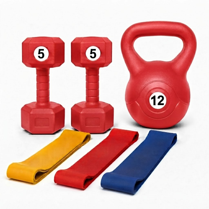 Combo Pesa Rusa 12 kg + Par de Mancuernas 5 kg + 3 Bandas Circulares - Vista 2