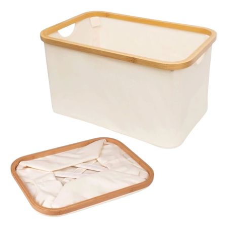 Canasto Organizador Plegable De Tela Y Bambu