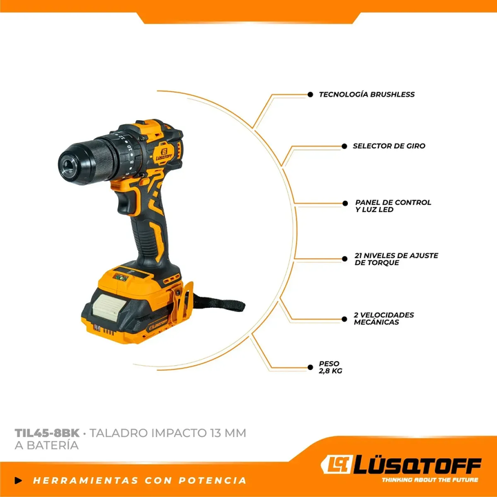 Taladro Percutor Lusqtoff Til45-8bk 13mm 18v Mandril Metal Naranja 50 - Vista 4