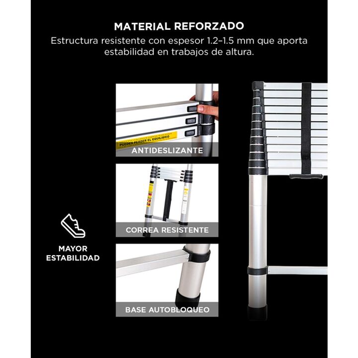 Escalera Telescópica Gadnic Altura Ajustable 5 Metros Pies Antideslizantes - Vista 5