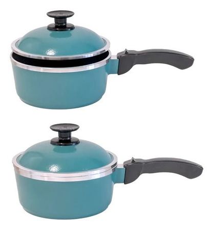 Cacerola 18 Cm Antiadherente Doña Tina Aluminio Con Mango Celeste