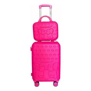 Set Valijas SIMONES - Cabinera Carry on 20" de 1 cierre + Beauty Case - Fucsia