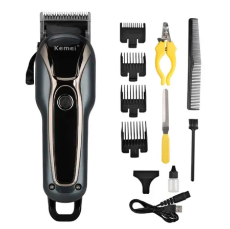 Máquina Cortadora de Pelo Para Mascotas Kemei Recargable Con Peines Ajustables, Tijera, Cepillo, Aceite
