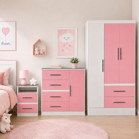 Combo de Dormitorio Placard Comoda y Mesa de luz Infantil Melamina Reforzada Rosa Maximo Fortaleza