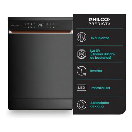 Lavavajillas 15 cubiertos Philco Inverter Dark Inox