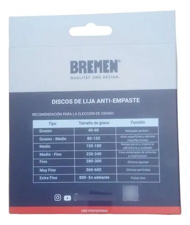 Disco Lija Orbital Bremen 5 Pulgadas Grano 800 Caja x20 Piezas