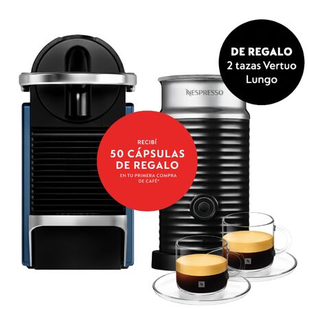 Cafetera Nespresso Pixie Blue + Aeroccino + 2 Tazas Vertuo A3KD62-AR-BL-NE-ACC-EI