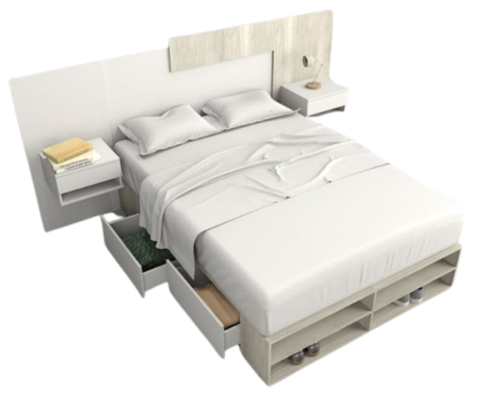 Base Cama Box Linea Minimal 1.40m 4 Cajones Con Estantes 6442 Nevado/Everes Tables - Vista 4