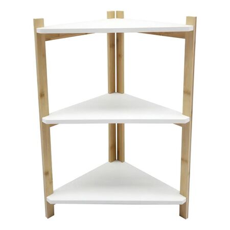 Esquinero Atma Home Bambú Blanco Y Madera 3 Niveles HB0402067