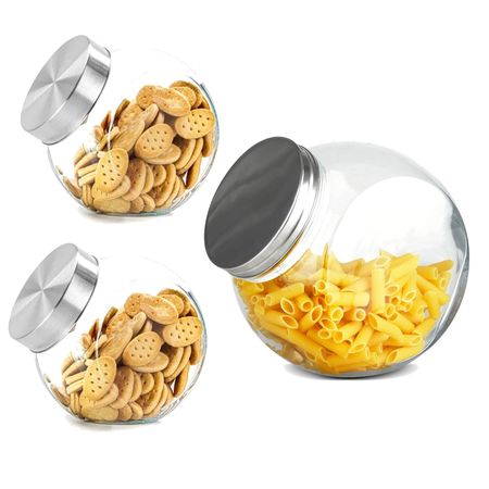 Set x 3 Frascos Vidrio Tapa De Acero A Rosa Galletitas 