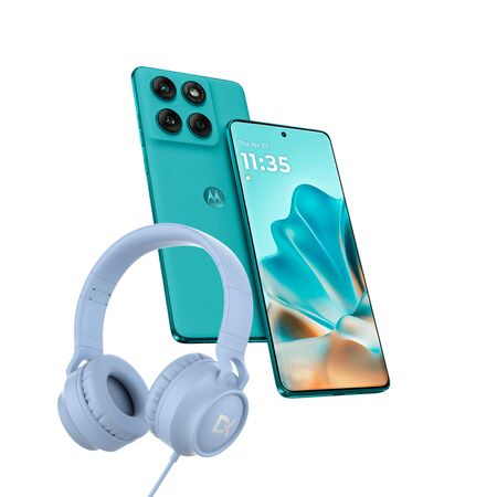 Combo Celular Motorola Moto Edge 60 Fusion Amazonite 8+256gb + Auriculares Over Ear Vincha Dekkin USB-C Celeste