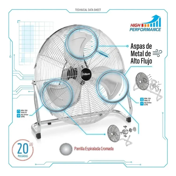 Turbo Ventilador 20 Liliana Vtfm20 100w 3 Vel Reclinable Estructura Gris Aspas Metal - Vista 7