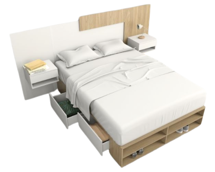 Base Cama Box Linea Minimal 1.40m 4 Cajones Con Estantes 6442 Olmo/Everest Tables - Vista 4
