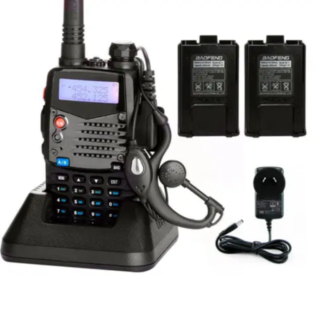 Handy Baofeng UV-5RA Bi-Banda 5w 128CH Hasta 10km + 2 Baterías y Manos Libres