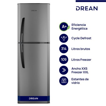 HELADERA DREAN HDR320F50E GRIS 314 LITROS ESTANTES DE VIDRIO