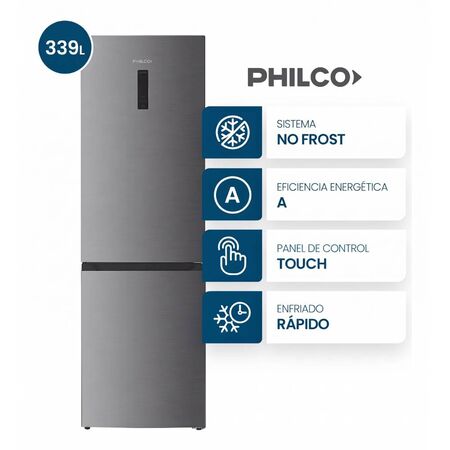 HELADERA COMBI NO FROST 339 L INOX PHILCO PHNC382XT