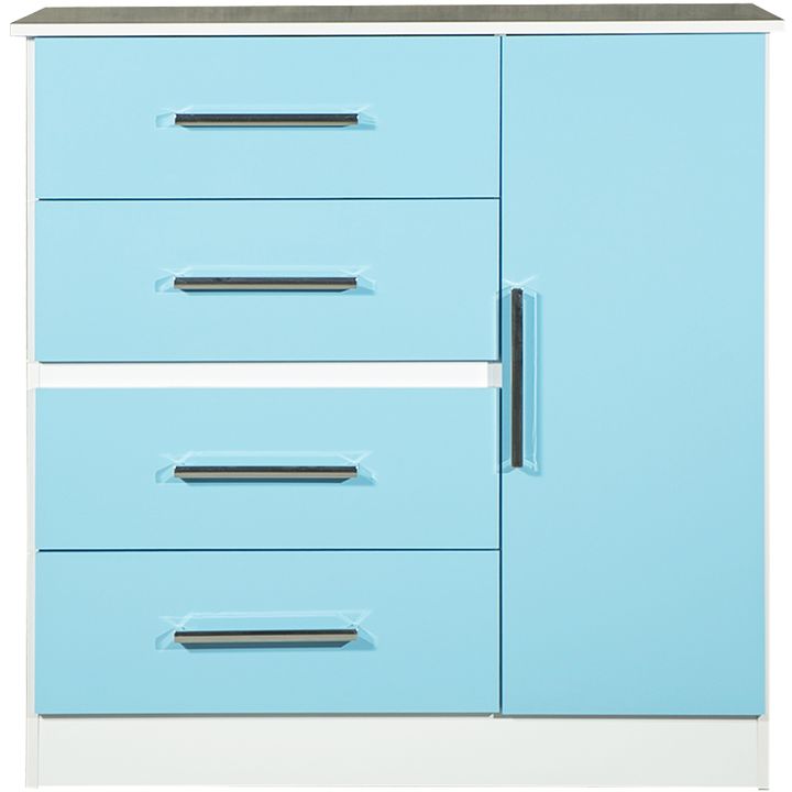 Mesa de luz y Comoda Cajonera Combo Infantil Reforzado Melamina Maximo fortaleza Celeste y Blanco - Vista 16