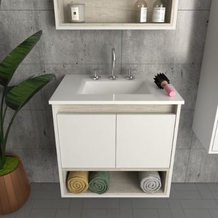 Vanitory Mueble De Baño Flotante Con Bacha 60cm 2 Puertas Tables 3282 Nevado Blanco