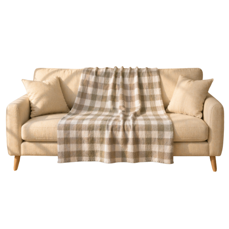 Manta Algodón Frizado Cuadrillé 220x150 Premium Oliva