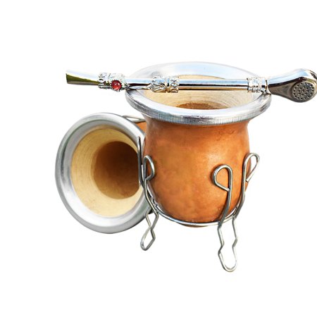 Mate Camionero Calabaza Natural Base/Soporte de acero. Bombilla de bronce niquelado
