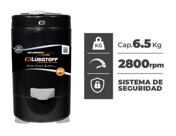 Secarropas Centrífugo Lusqtoff Negro - 6.5kgs - 2800rpms - Vista 2