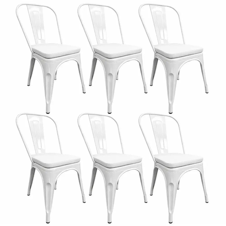 COMBO: 6 Sillas Metálicas Tolix Blanco Brillante + 6 Almohadones Cuerina Dalton Blanco C/Cierre