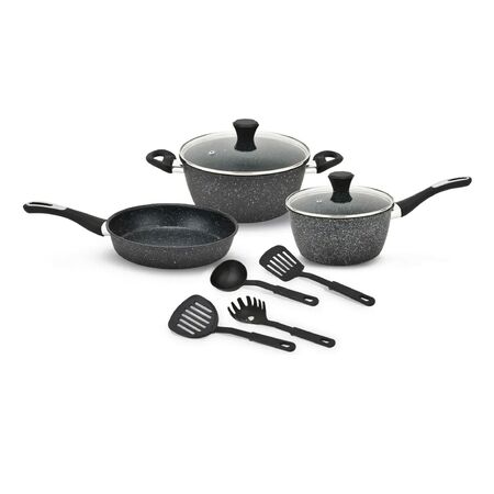 Set Ollas Kanji JN-C001 Gourmet 9 Piezas Antiadherente Mármol Lh