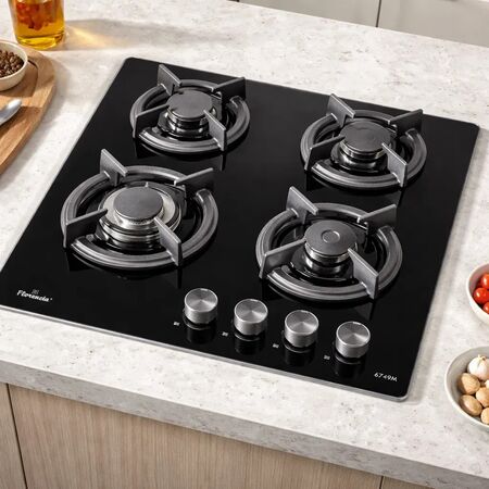 Anafe A Gas Florencia 4 Hornallas Vidrio 6749m Negro