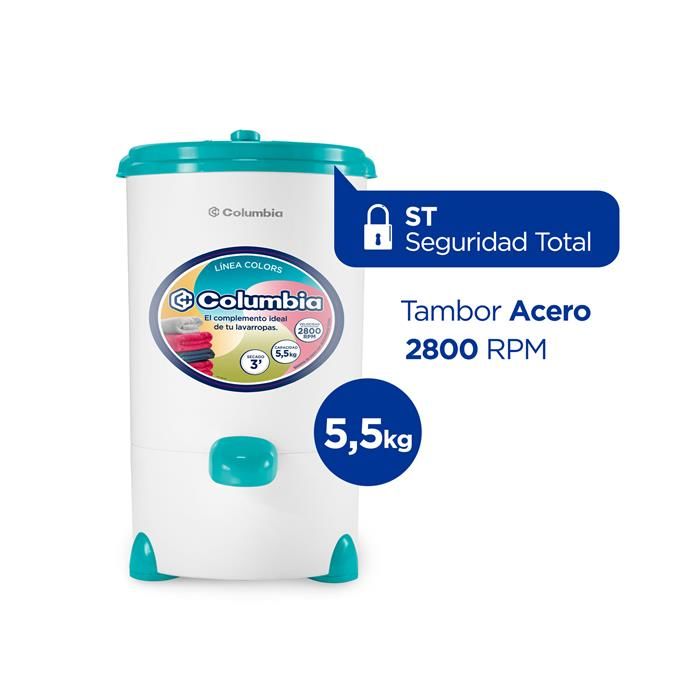 Secarropas Centrífugo 2800 RPM Columbia 5,5 kg Turquesa Océano HTS 5503 - Vista 1