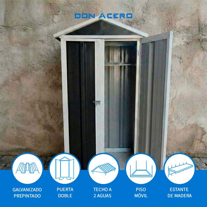 Armario Deposito Galpon de jardin 1x057x2 Negro + piso + estante DON ACERO - Vista 4