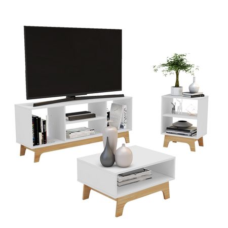 Set Living 3 piezas Rack Mesa Ratona Arrime MDF MDP de 15 mm