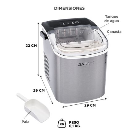 Máquina de Hielo Gadnic Acero Inoxidable con Canasto y Pala