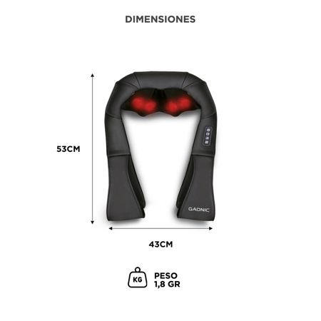 Masajeador Gadnic Cedro Cervical 8 Nodos Shiatsu Terapia de Calor 3 Niveles
