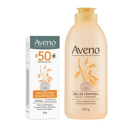 Set Aveno Gel Limpieza 250 Ml + Protector Solar Facial F50