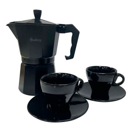 Cafetera italiana + 2 pocillos y platos Hudson