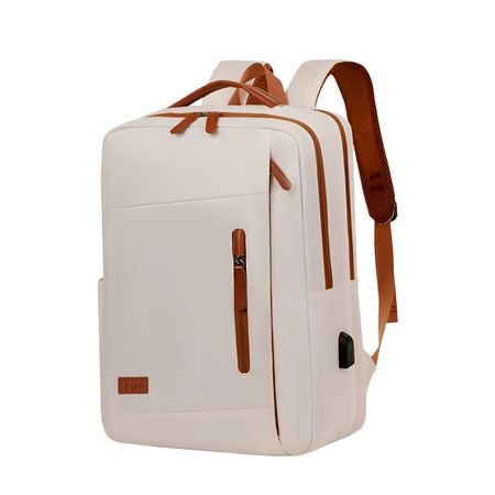 Mochila Ejecutiva Estetica Mujer Porta Notebook Tira Valija Puerto USB EB105 Beige