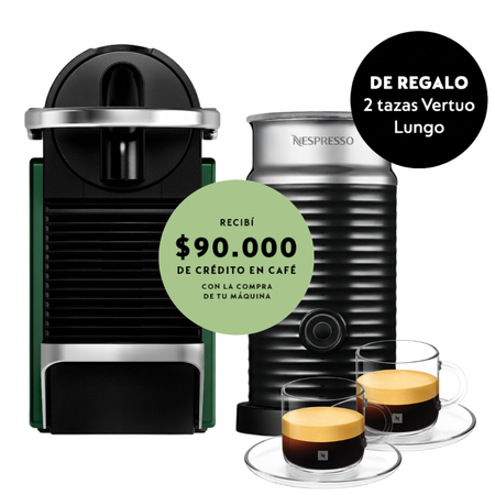 Cafetera Nespresso Pixie Green + Aeroccino + 2 Tazas Vertuo A3KC62-AR-GR-NE-ACC-EI