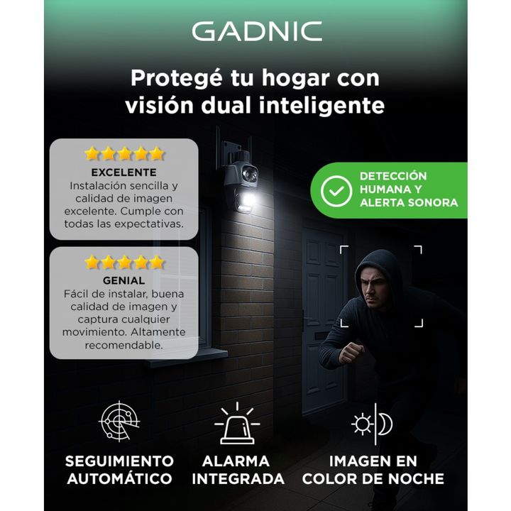 Cámara De Seguridad Dual Gadnic P1-QQ4 Seguimiento Sirena Resolución HD Visión Nocturna App Móvil - Vista 2