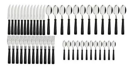 48 cubiertos TRAMONTINA -NEGRO- 12 TENEDORES-12 CUCHILLOS-12CUCHARAS-12 CUCHARITAS