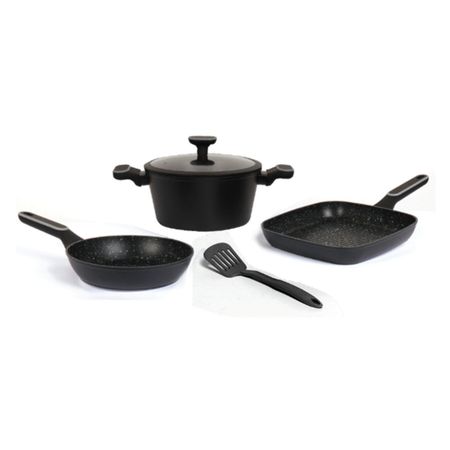 Set De Batería Carol 5 Piezas Con Espátula De Nylon Línea Granito Negro