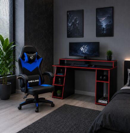 COMBO SILLA GAMER SHENLONG SH-GC135 NEGRA Y AZUL + ESCRITORIO ES0009 FIPLASTO