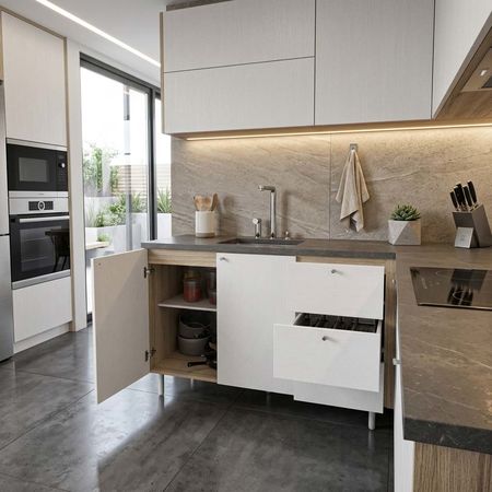 Bajomesada de Cocina Moderna de 120 CM con Cajones Coco Bolo Blanco