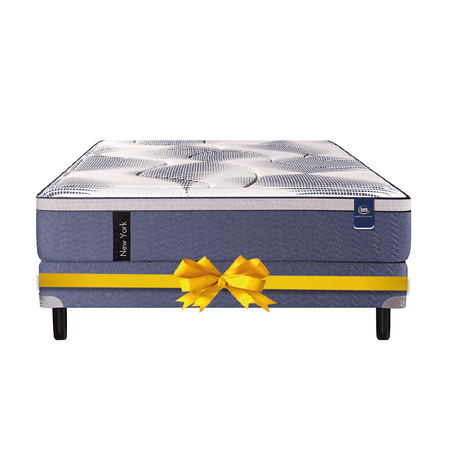 Promo Colchon Serta New York 2 Plazas y media 140x190 Con Pillow Viscoelastico + Sommier de Regalo