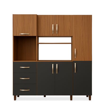 Despensero Organizador de Cocina Kit de 7 puertas y 3 cajones Grafito Teca Maximo Acapulco