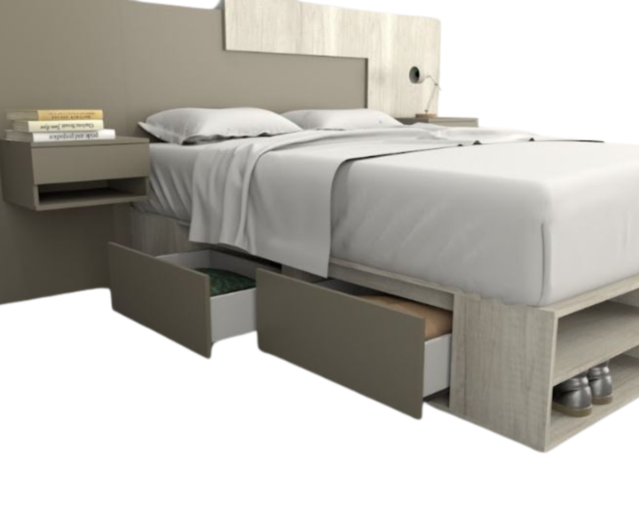 Base Cama Box Linea Minimal 1.40m 4 Cajones Con Estantes 6442 Nevado/Gris C Tables - Vista 8