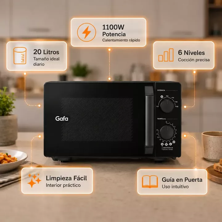 Microondas Gafa Mg20ab 20 Lts 1100w 6 Niveles De Potencia - Vista 2