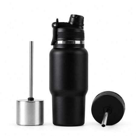 Botella automate térmica 2 en 1 con pico matero y pico botella color negro