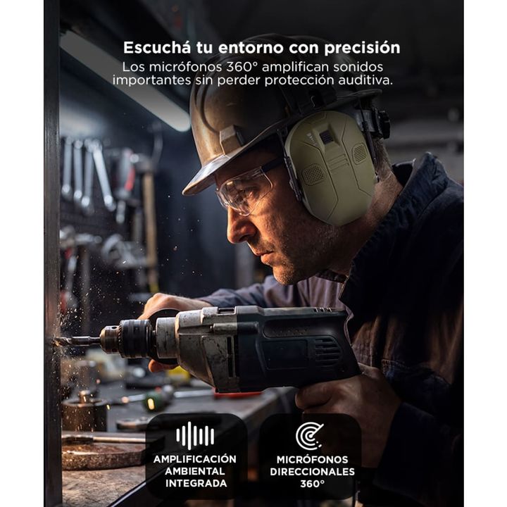 Protector Auditivo Electrónico Gadnic 25dB Puerto Auxiliar 3.5 mm 4 Micrófonos Apagado Automático Para Caza y Tiro - Vista 3